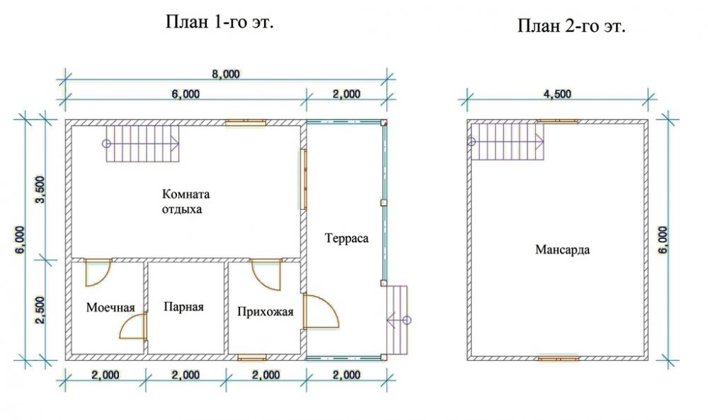 Планировка большой двухэтажной бани