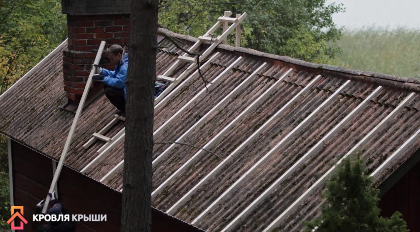 Монтаж брусков обрешетки