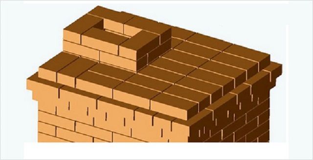 Начиная от 32 ряда и выше идет кладка дымоходной трубы