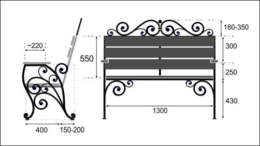чертеж скамейки с витками