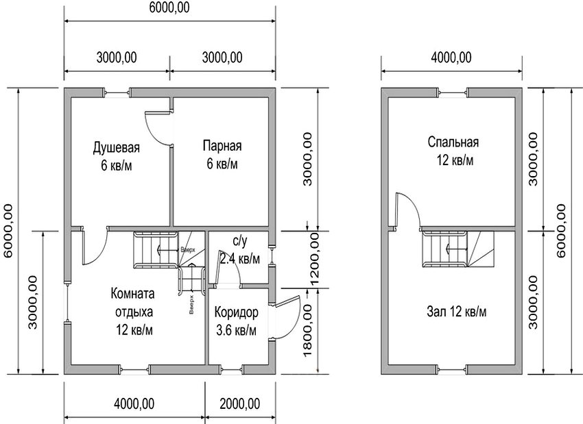 Схема каркасной бани 6х6