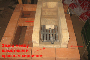 Второй ряд шамотного кирпича