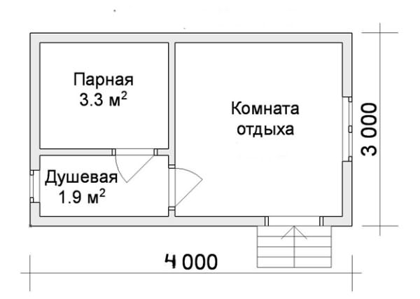 Проект бани из пеноблоков 3х4 м (Б-128)