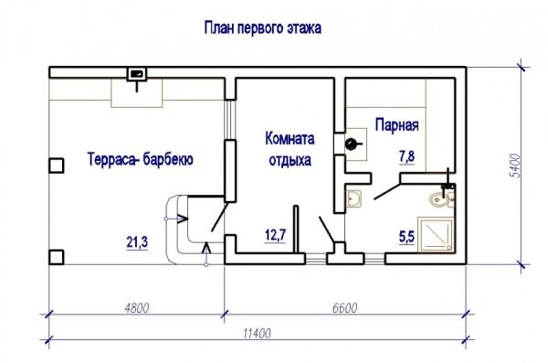 Баня из пеноблоков с террасой