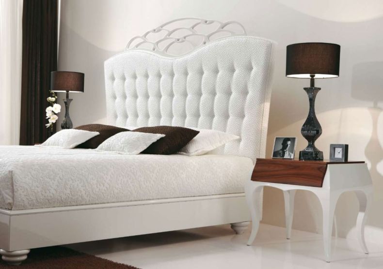 beautiful-bedroom-decor-with-white-headboard-bed-unit-and-black-lamp-shades-for-luxurious-furniture