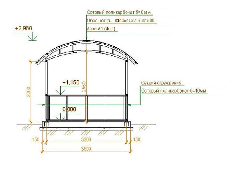 Чертеж беседки из металла