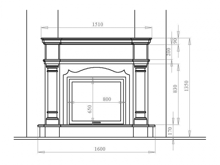 Чертёж массивного камина