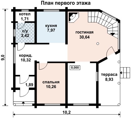 Деревянные дома из профилированного бруса. Рис. 8. План первого этажа