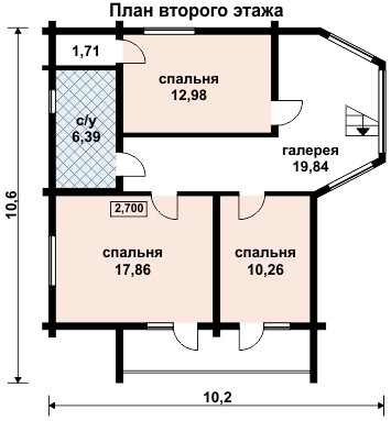 Деревянные дома из профилированного бруса. Рис. 9. План второго этажа