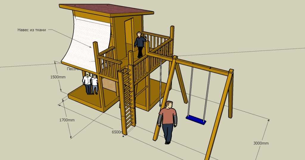 Детская площадка с домиком на высоких ножках - чертеж с размерами