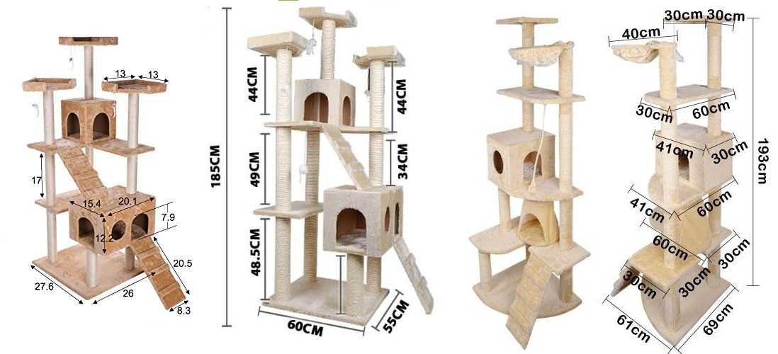 Три варианта кошачьих уголков с размерами