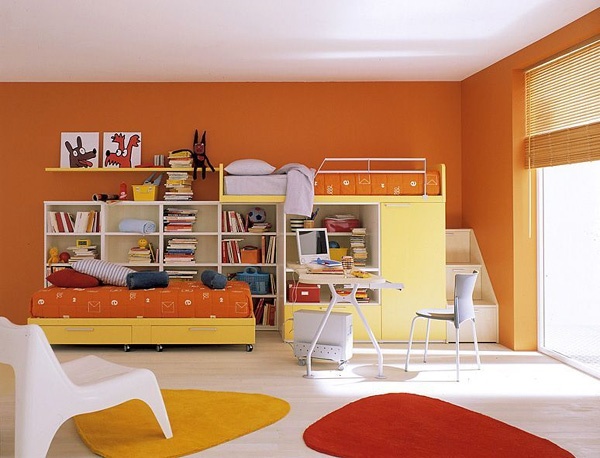 оранжевый в интерьере комнаты для девочек