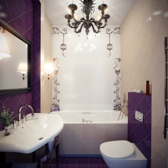 Ванная с фиолетовыми акцентами в стиле арт-деко