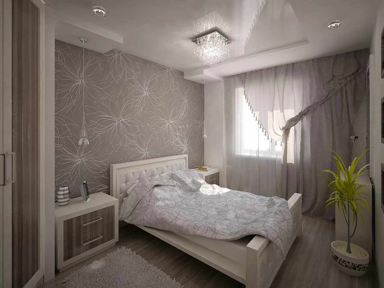 пример яркого стиля спальной комнаты в хрущевке