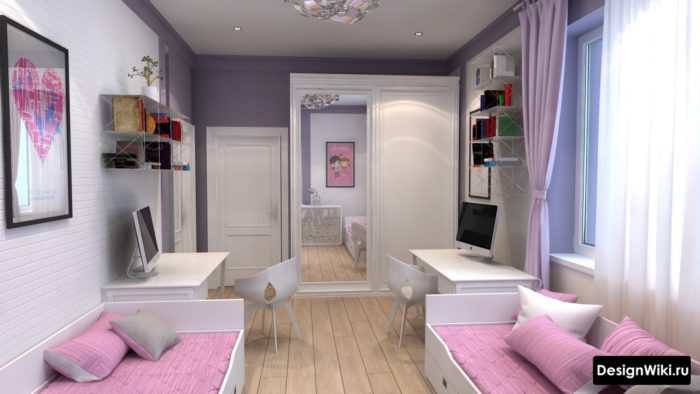 Комната для двух девочек розовый и серый