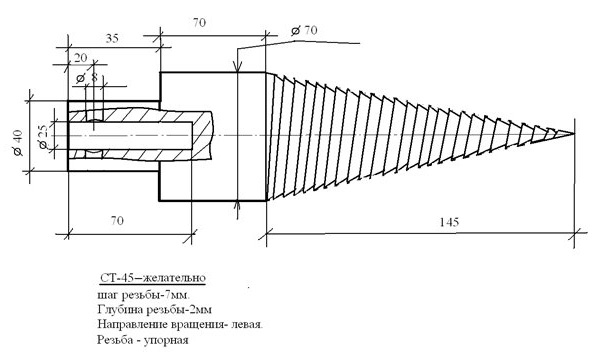 Чертеж конусного дровокола