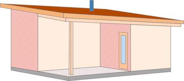 Проект бани с односкатной крышей и небольшой террасой