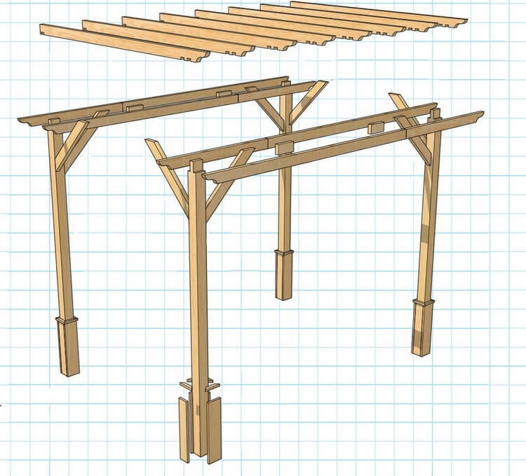 Сборка деревянной перголы своими руками - общая схема.