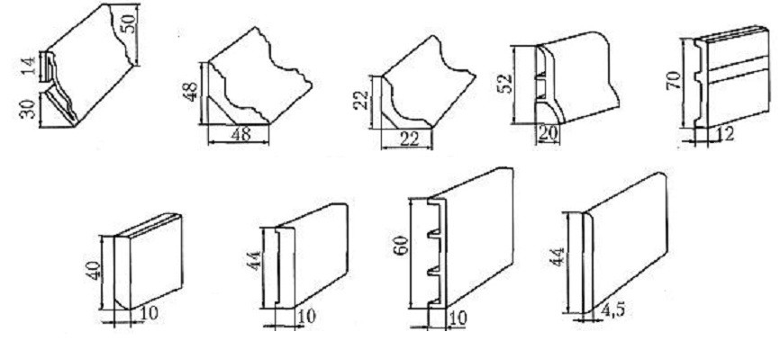 Некоторые виды пластиковых напольных плинтусов с размерами