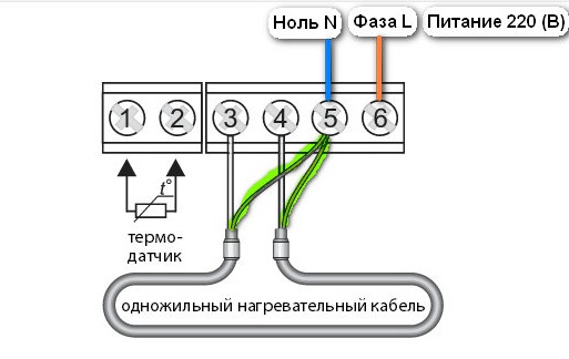 Схема подключения одножильного кабеля