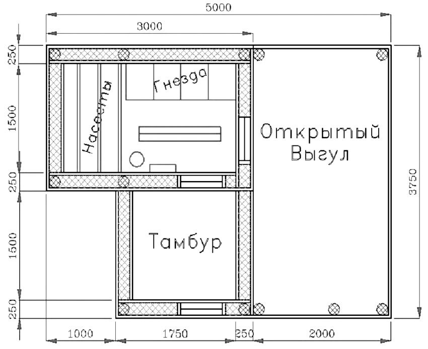 Схема курятника на 10–15 кур