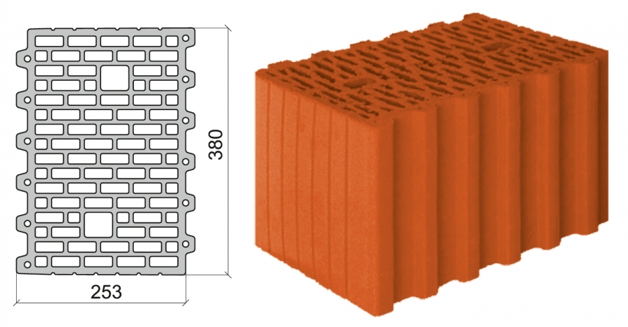 Пустотелый кирпич, толщина 380 мм