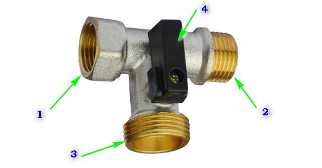 Большинство проходных тройников для подключения бытовой техники к водопроводу имеет примерно одинаковую компоновку