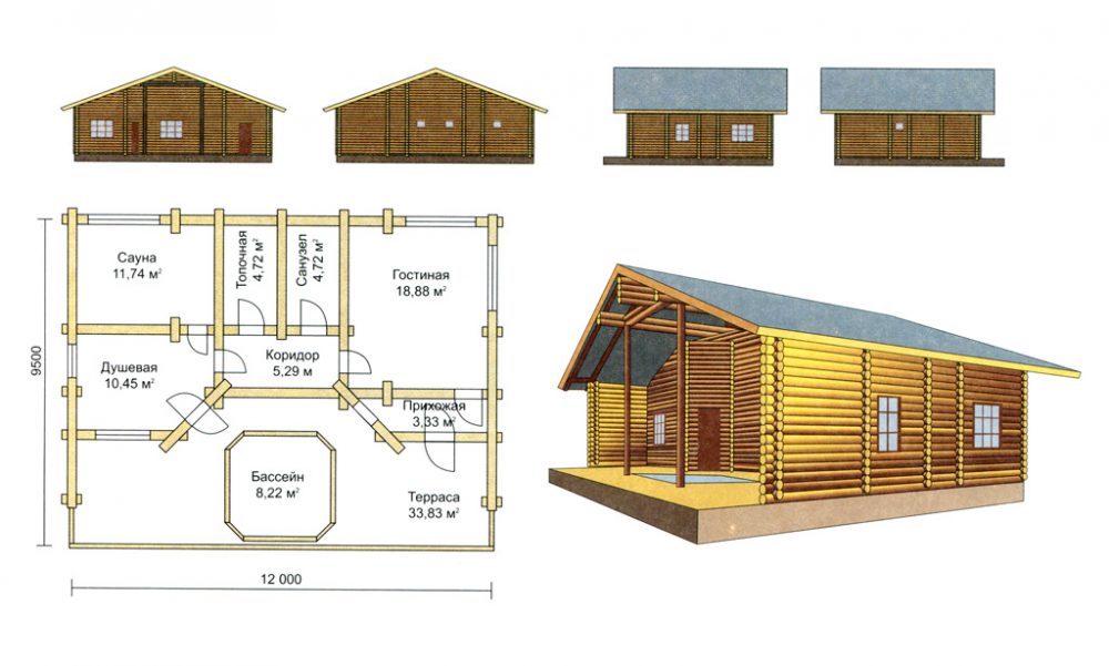 Схема-проект бани с террасой