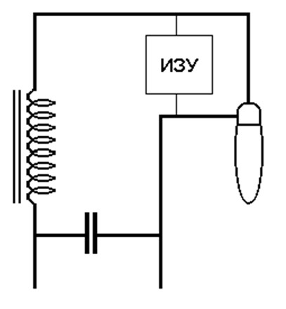 Рис 1. Схема включения балласта для газоразрядной лампы с применением ИЗУ