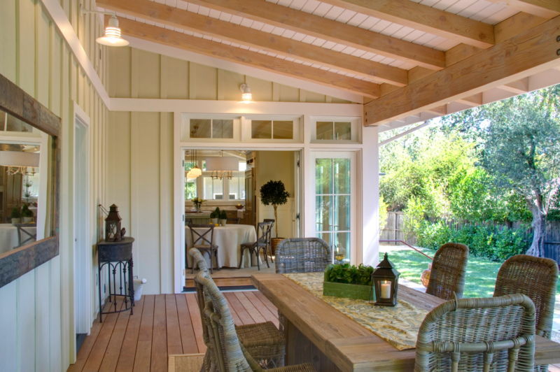 vintage-wooden-back-porch-ceiling-also-dining-table-set-exterior-paired-with-white-lamps-design