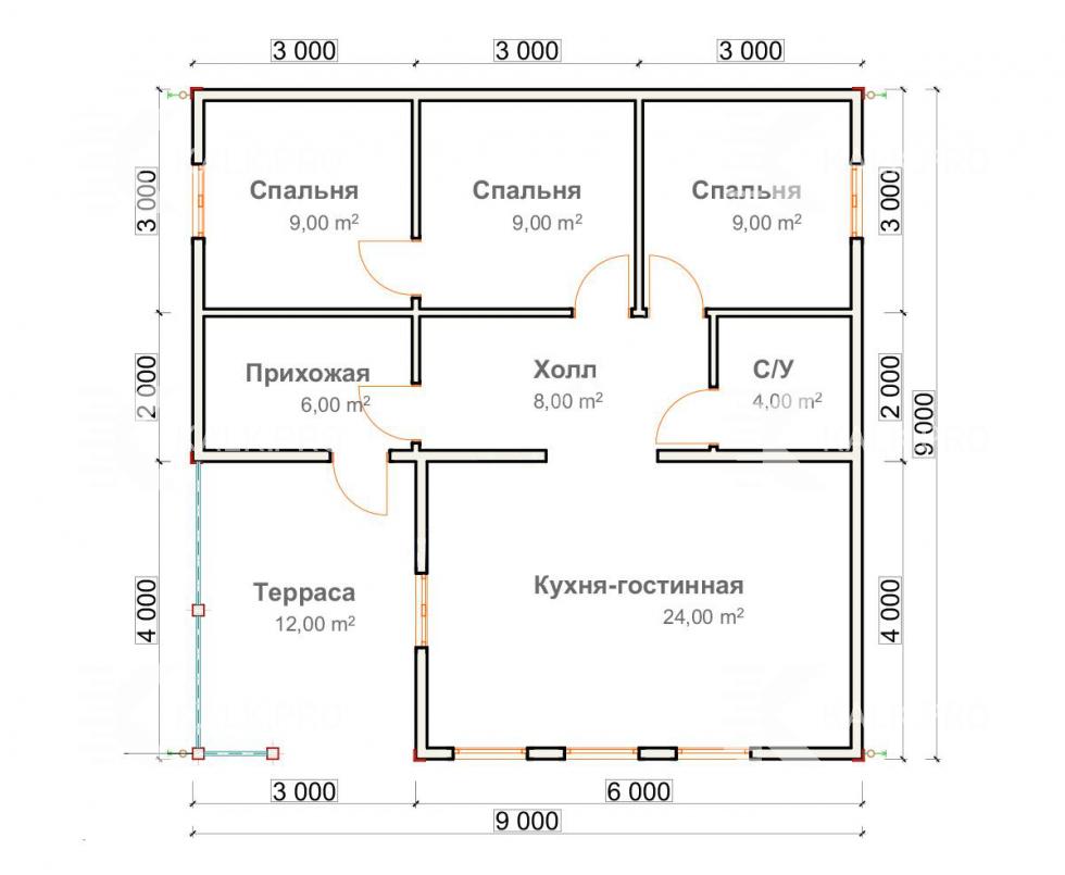 План проект одноэтажного прямоугольного дома