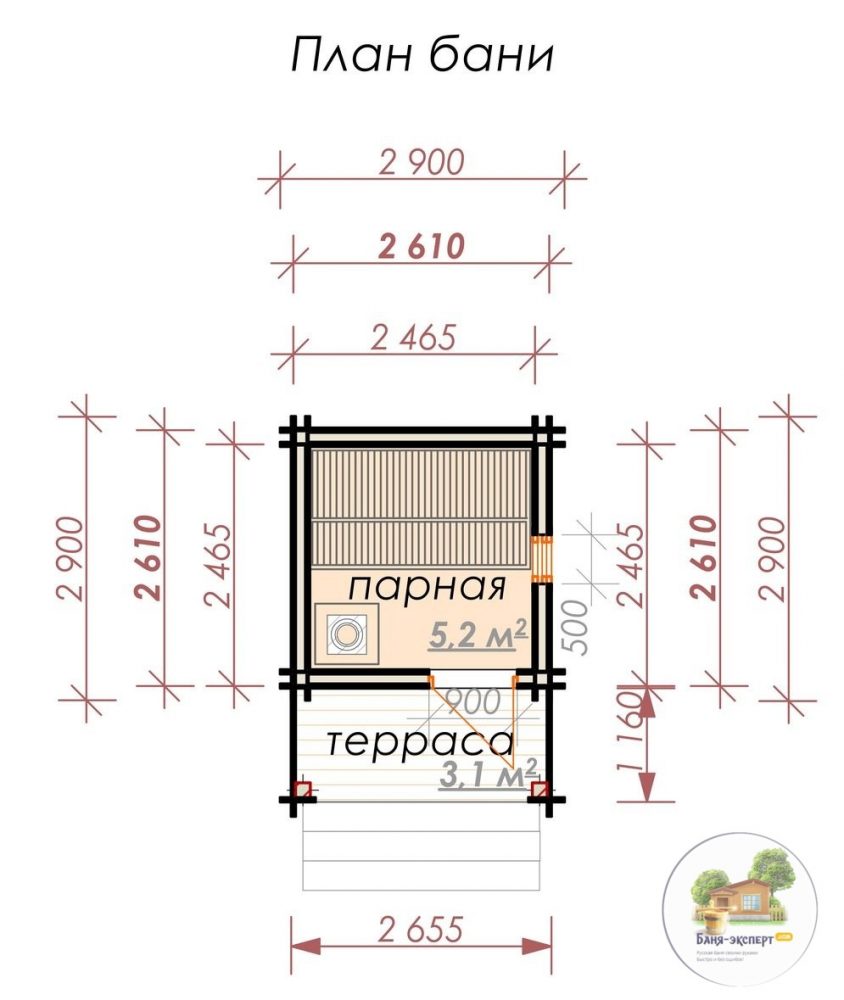 Баня с террасой, план