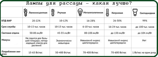  Выбор ламп для рассады