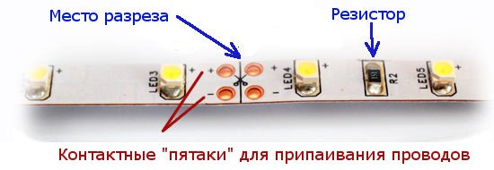 Метки для разрезания светодиодной ленты