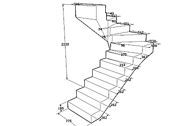 Чертеж сложной бетонной лестницы, ведущей в погреб