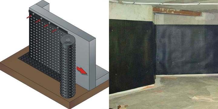 Монтаж мембраны для гидроизоляции фундамента